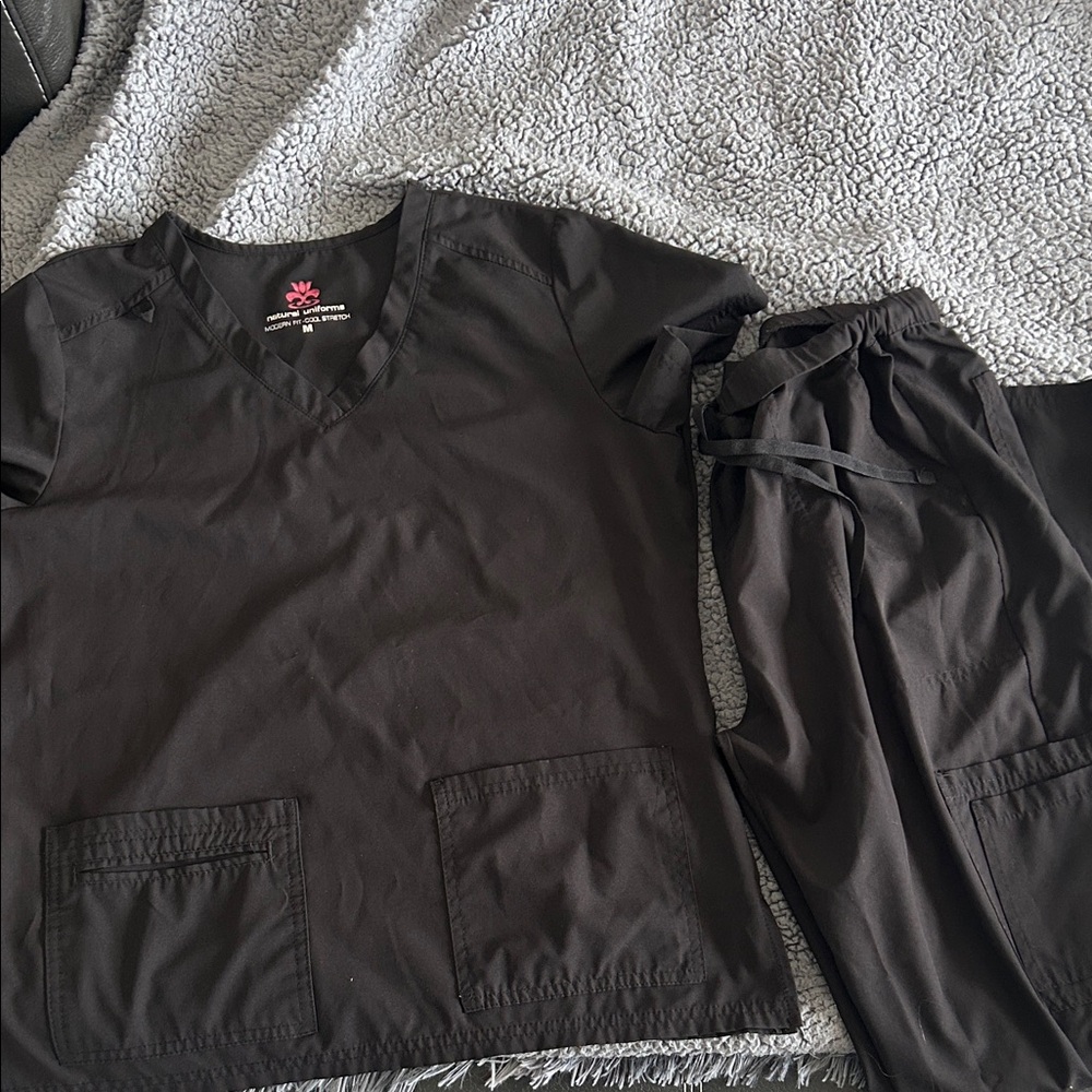 Black Scrub Top and Pants Set
